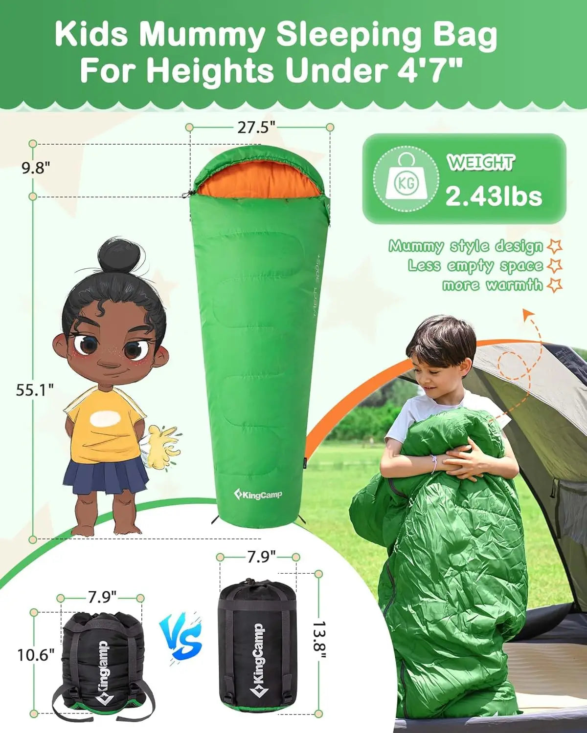 Lightweight Waterproof Flannel Kids Sleeping Bag For Youth Camping