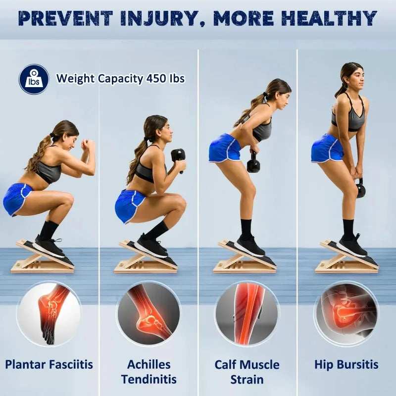Adjustable Wooden Slant Board for Calf Stretching and Ankle Therapy