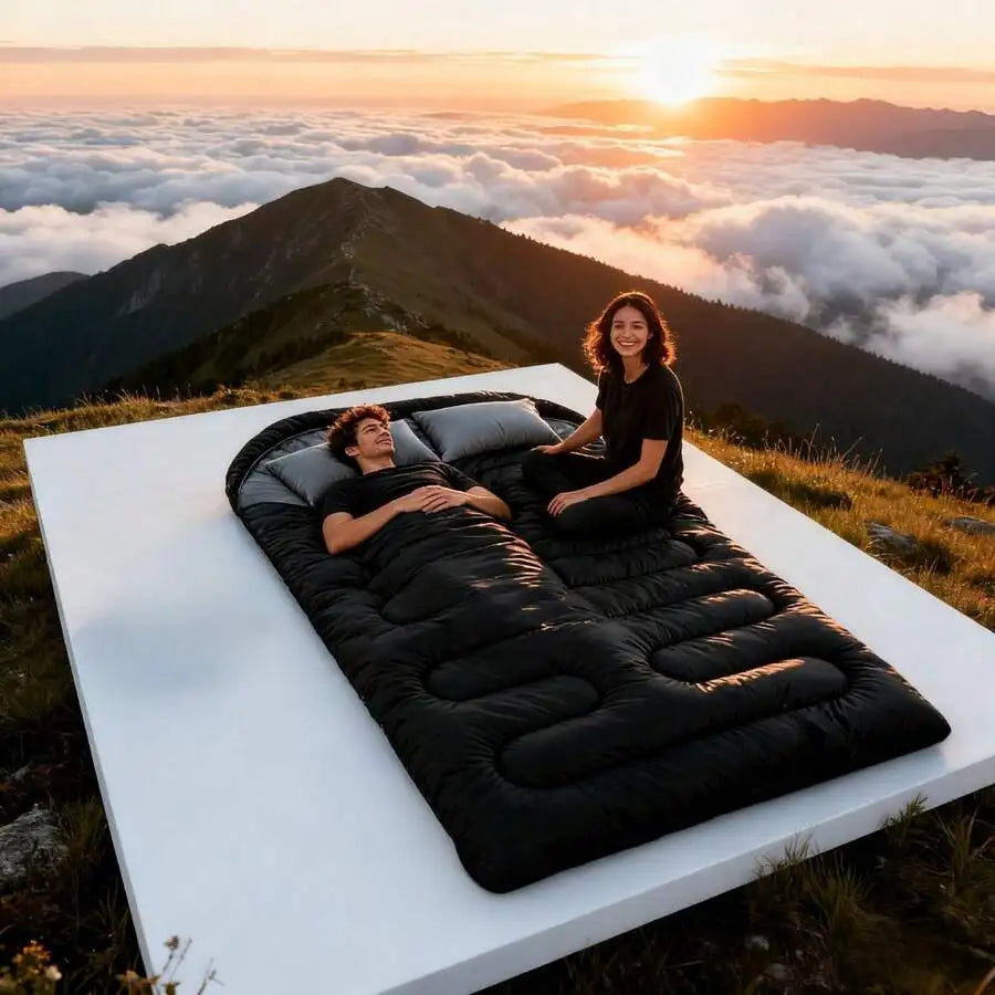 Double Sleeping Bag For Two Adults Cold Weather Camping Hiking