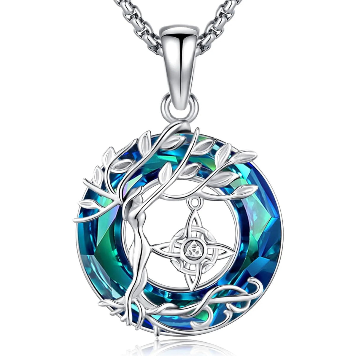 Drinsper 925 Sterling Silver Tree Of Life Crystal Circle Necklace