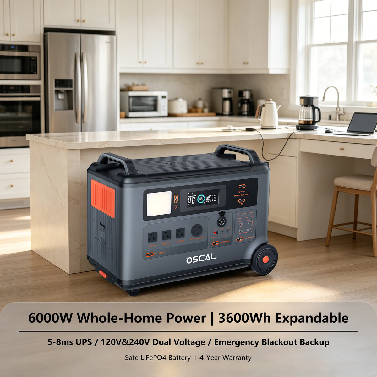 Oscal Powermax 6000W Solar Generator With 3600Wh Lifepo4 Battery
