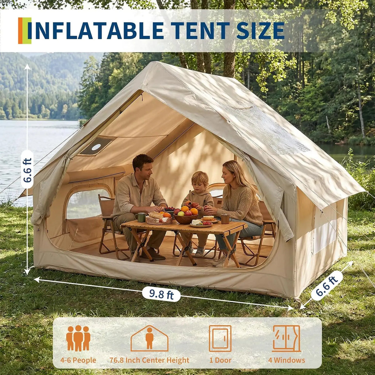 Premium Inflatable Camping Tent With Stove Jack And Mesh Windows
