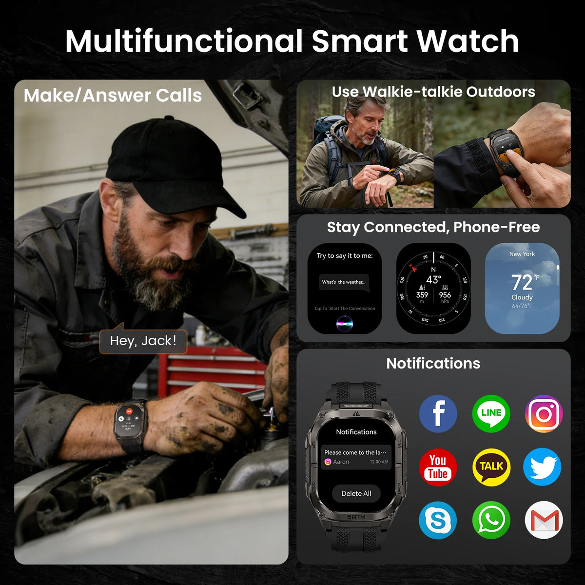 Kospe Tank M4c Gps Smartwatch With Flashlight And Health Tracking