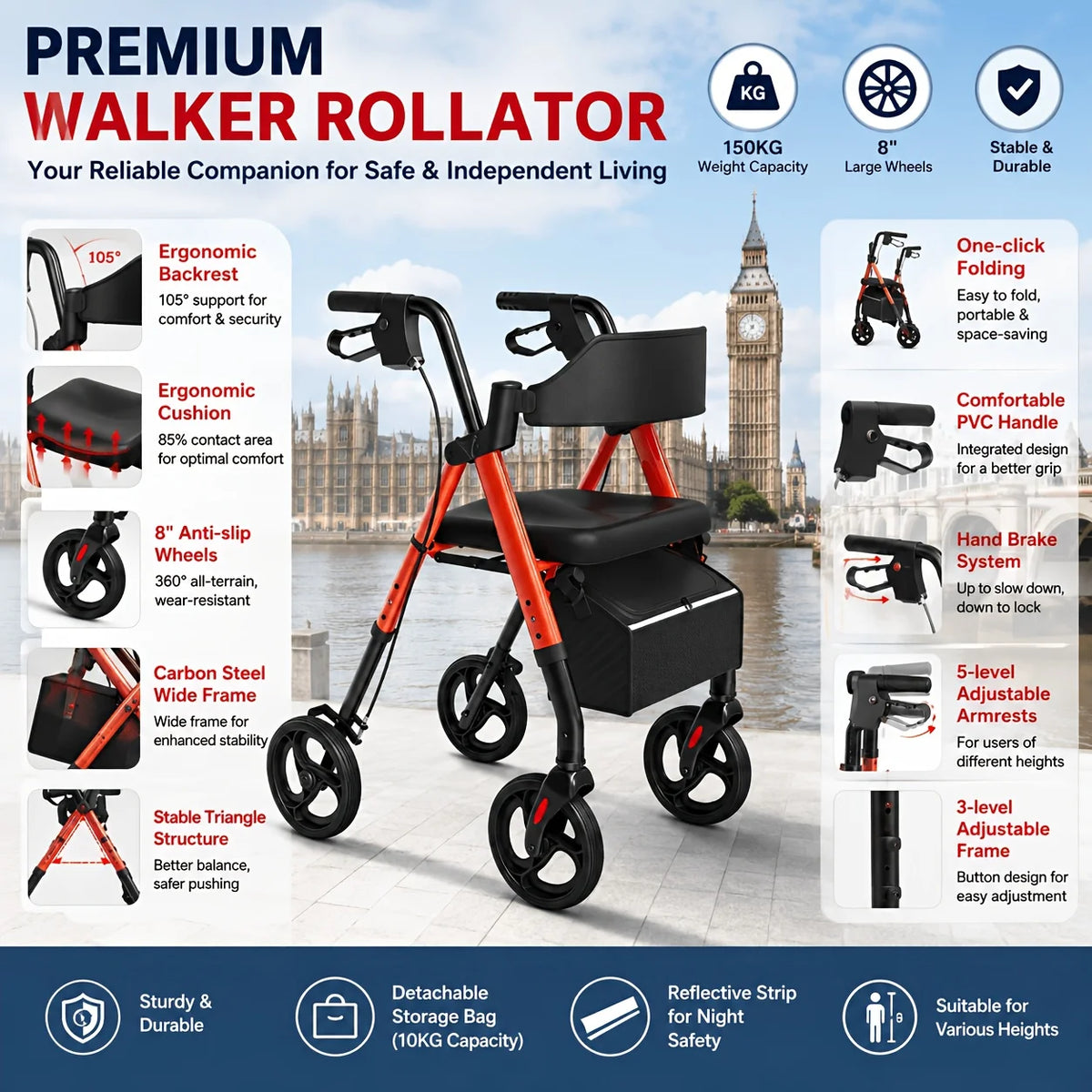 MaiDeSiTe Foldable Steel Walker With Seat For Seniors