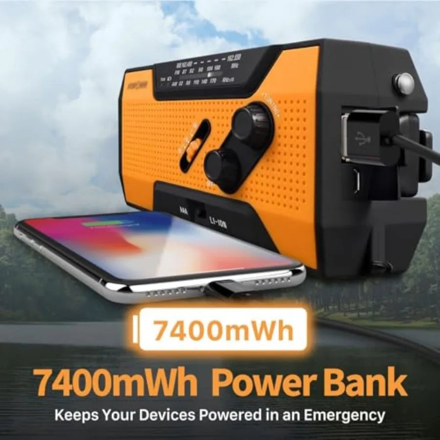Portable Emergency Weather Radio With Power Bank Solar Hand Crank