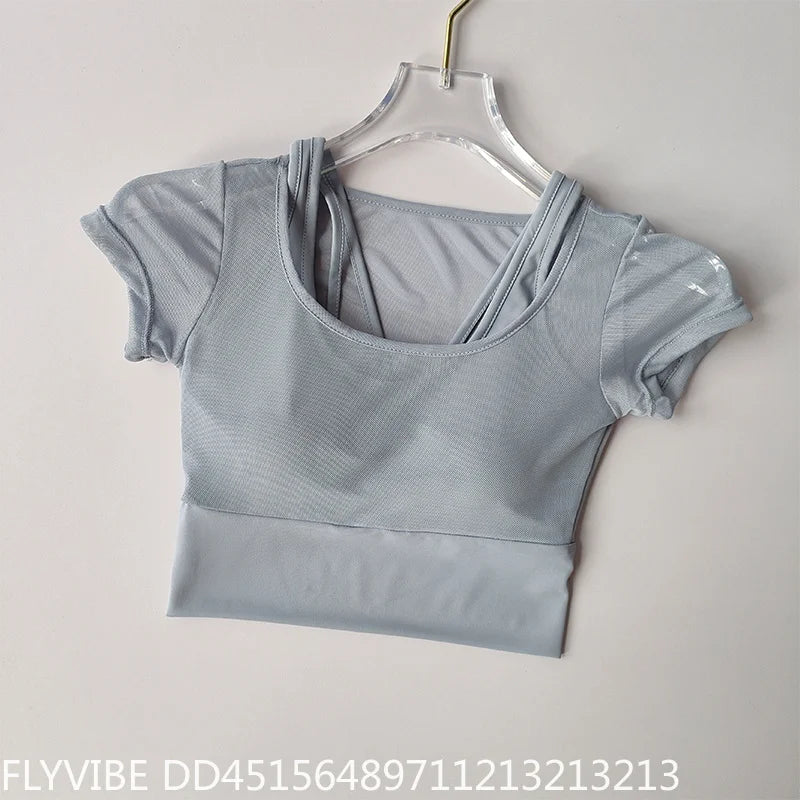 Women Seamless Quick Dry Yoga Top Built In Chest Pad
