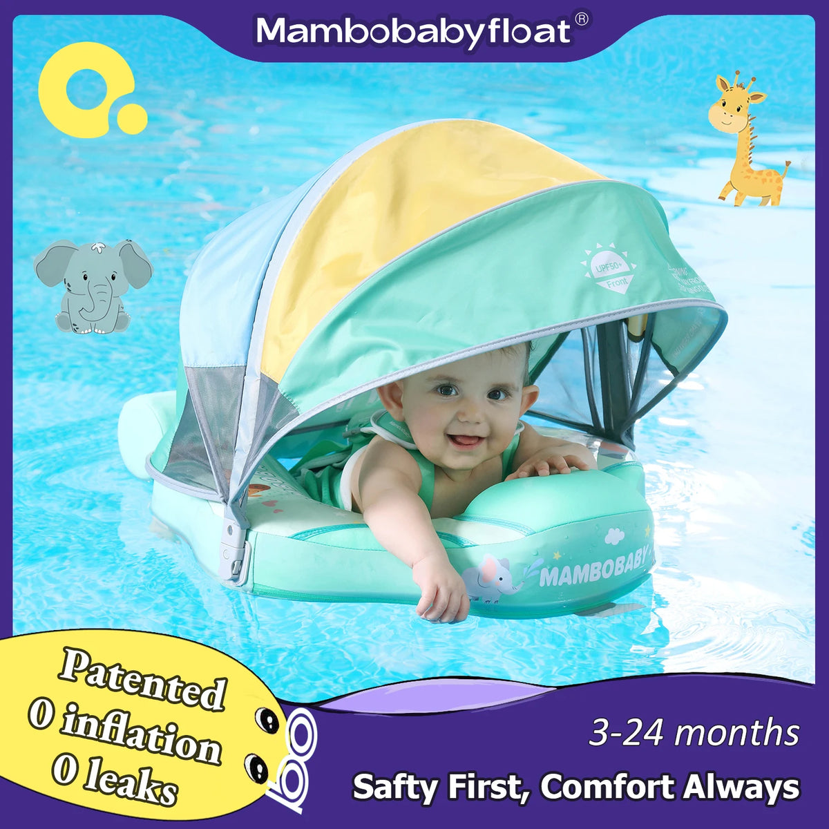 Mambobaby Non Inflatable Baby Swim Trainer With Removable Canopy