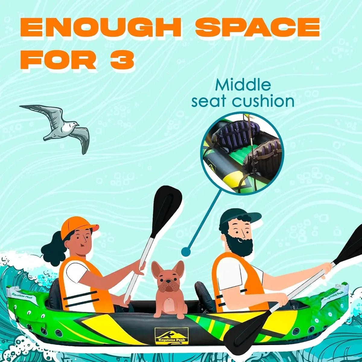 Inflatable Tandem Kayak With Detachable Sun Canopy And Adjustable Seats