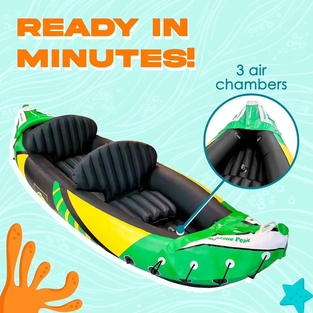 Inflatable Tandem Kayak With Detachable Sun Canopy And Adjustable Seats