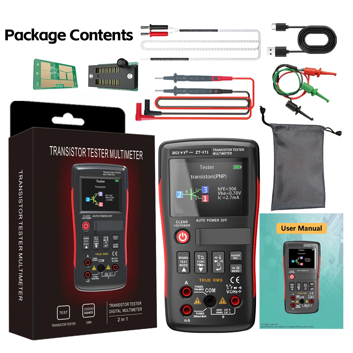 ZOYI ZT XT1 Digital Multimeter True RMS Transistor Tester