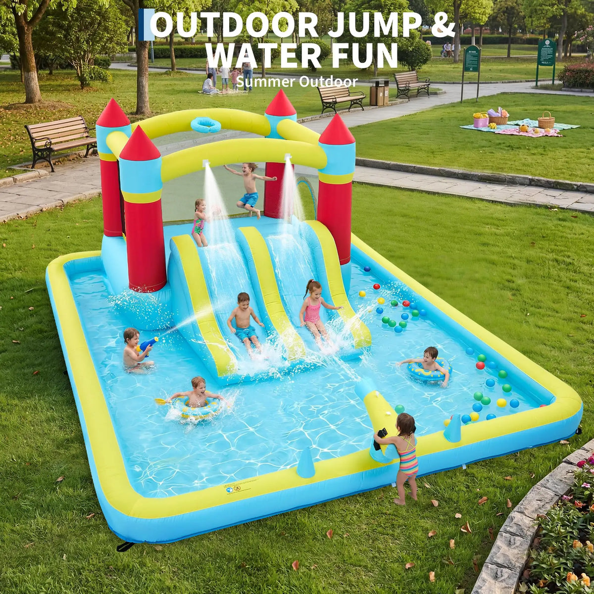 HiMiss Kids Inflatable Water Slide And Bounce House