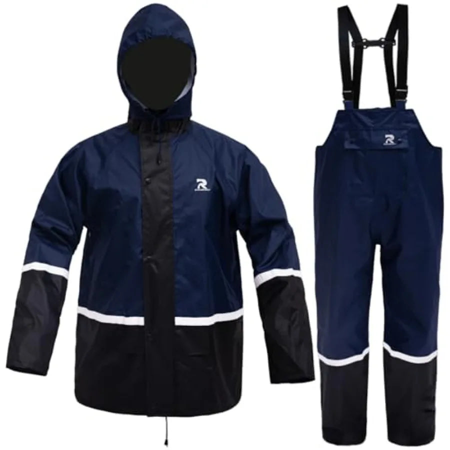 Men's High Visibility Waterproof Rain Suit Jacket With Bib Overalls