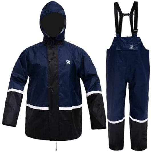 Men's High Visibility Waterproof Rain Suit Jacket With Bib Overalls