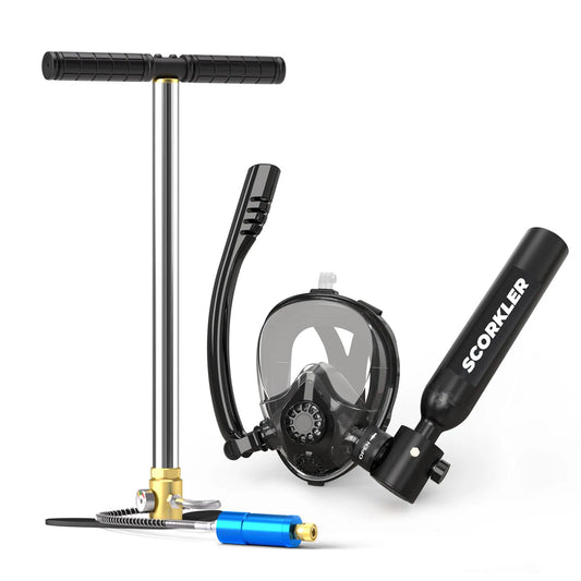 Scorkler Mini Scuba Diving Tank With Full Face Mask Pump