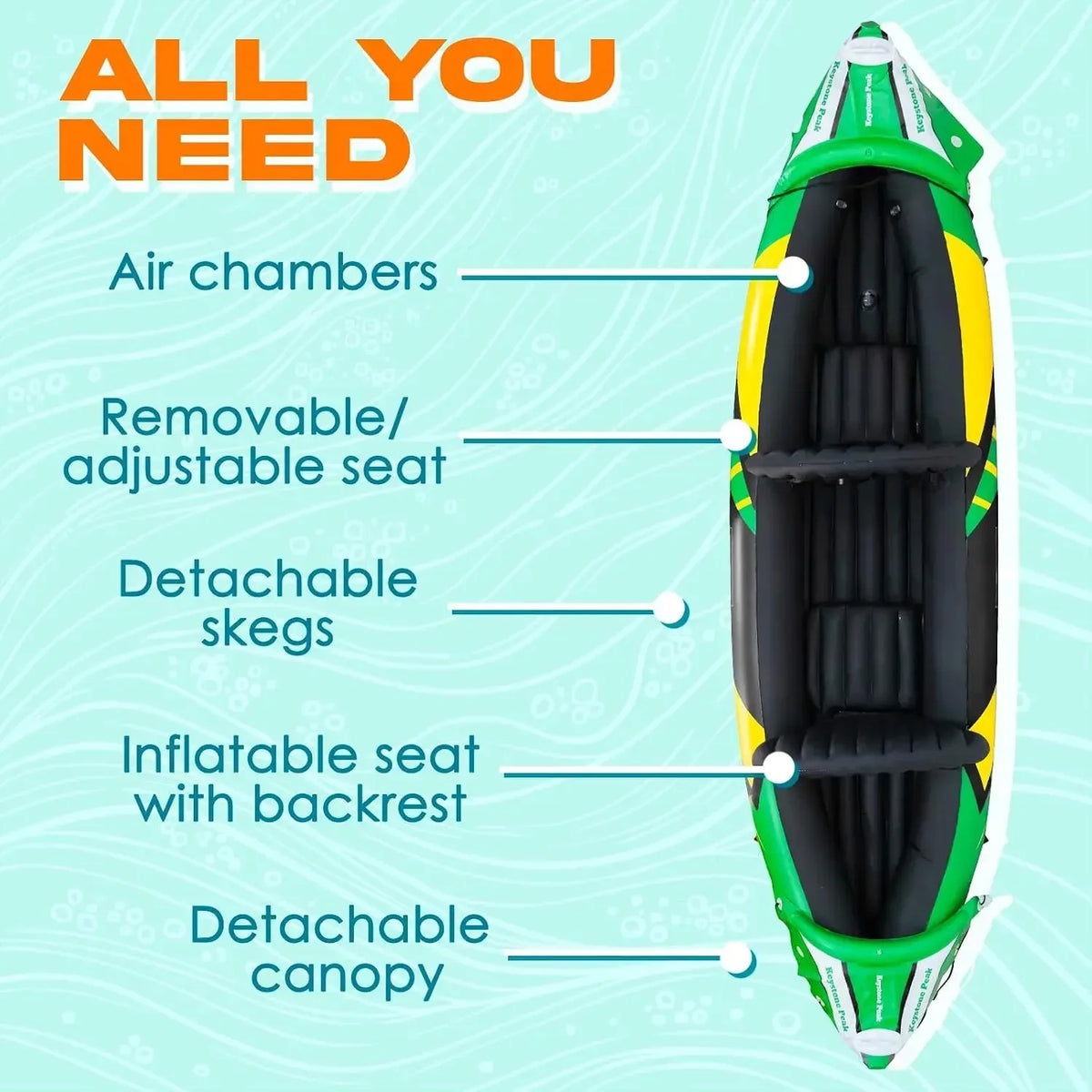 Inflatable Tandem Kayak With Detachable Sun Canopy And Adjustable Seats