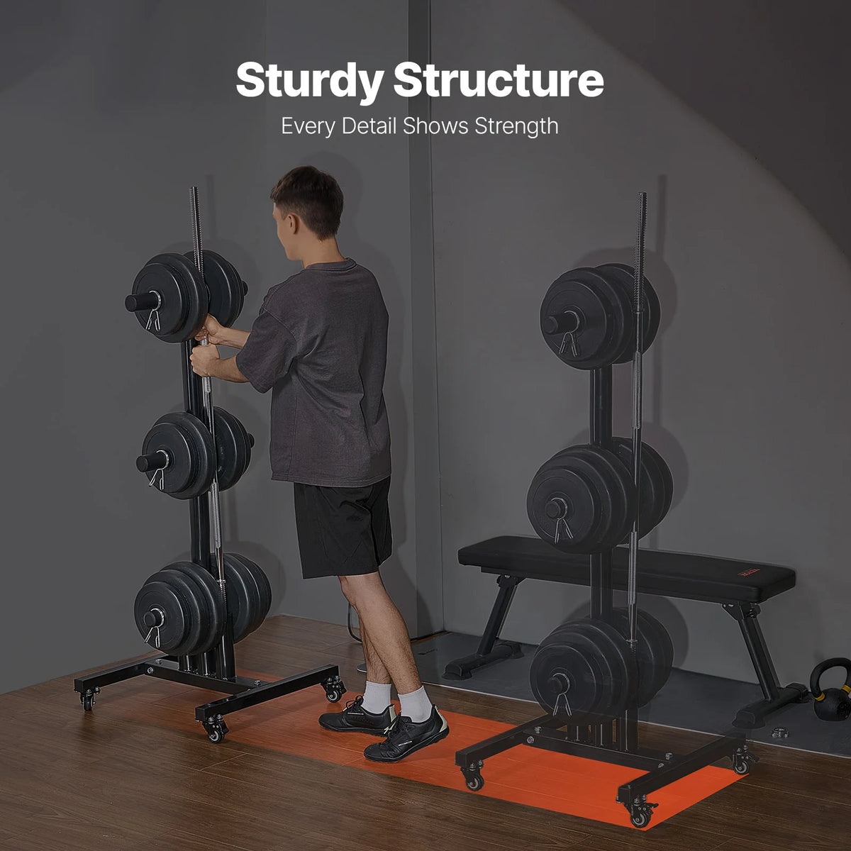 Standard Weight Plate Rack With Wheels Home Gym Storage Stand