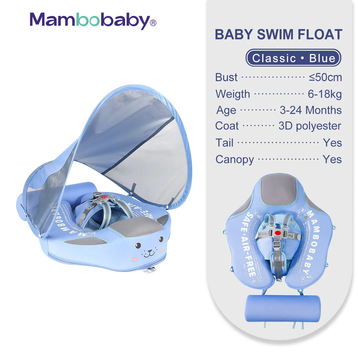 Mambobaby Baby Float Sunshade Canopy Crotch Strap Solid Core Design