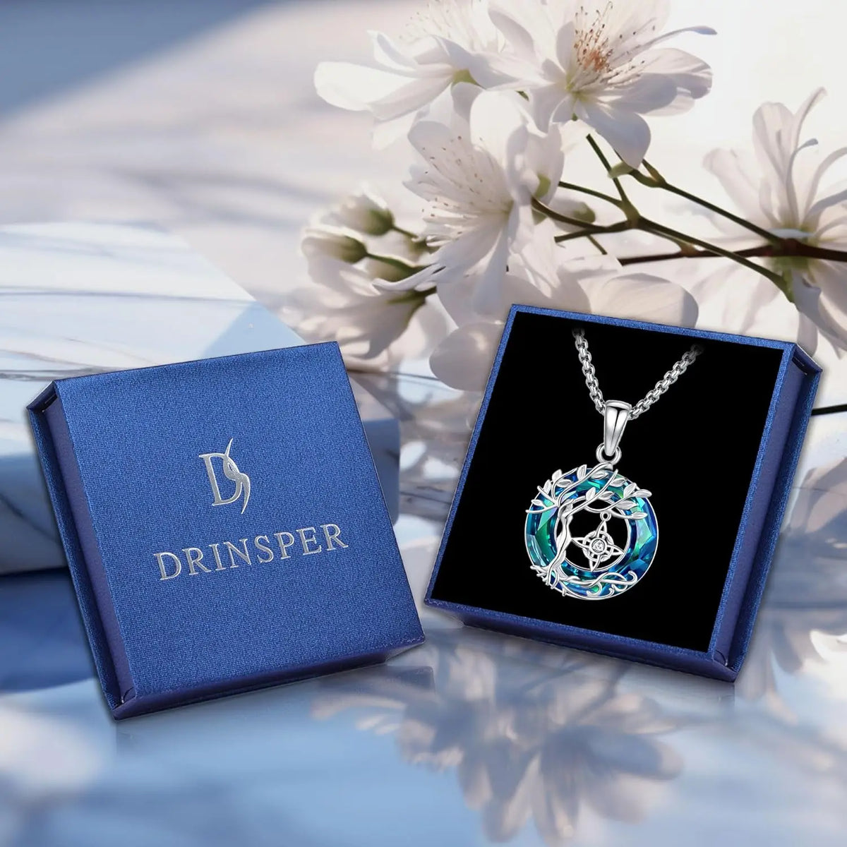 Drinsper 925 Sterling Silver Tree Of Life Crystal Circle Necklace