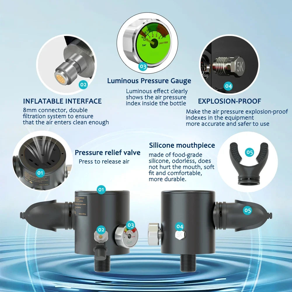 Scorkler Mini Scuba Diving Tank With Full Face Mask Pump