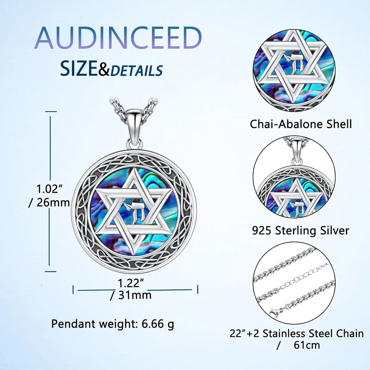 Drinsper Star Of David Pendant Necklace 925 Sterling Silver