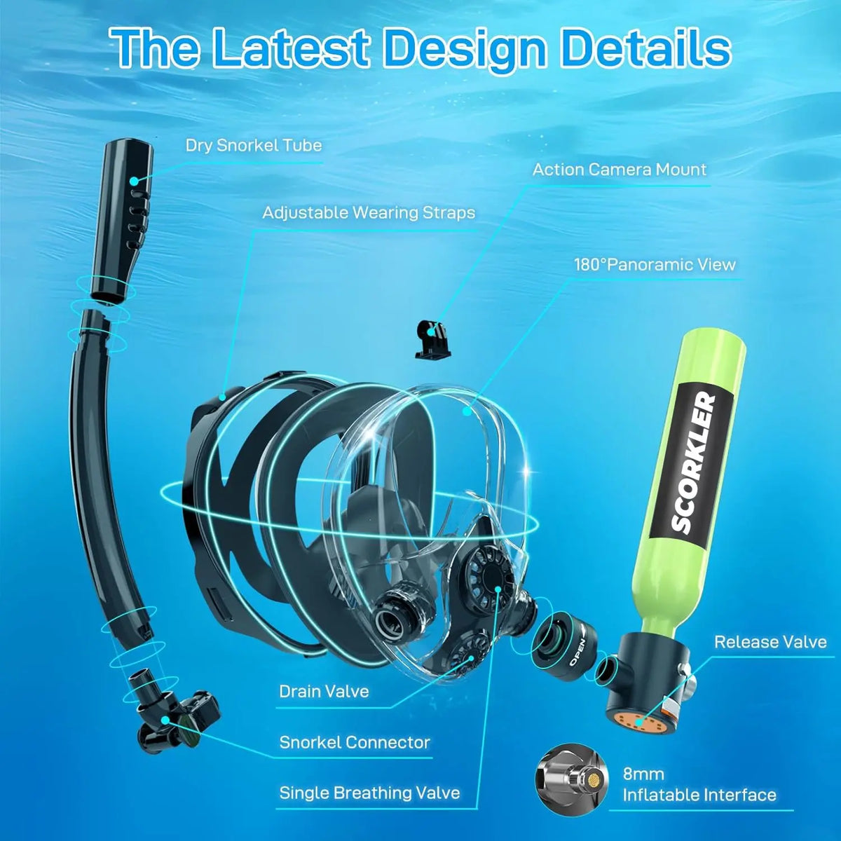 Scorkler Mini Scuba Diving Tank With Full Face Mask Pump