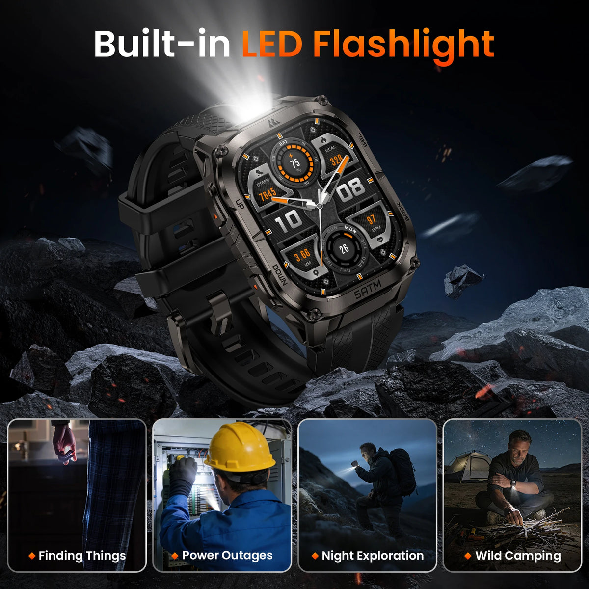 Kospe Tank M4c Gps Smartwatch With Flashlight And Health Tracking