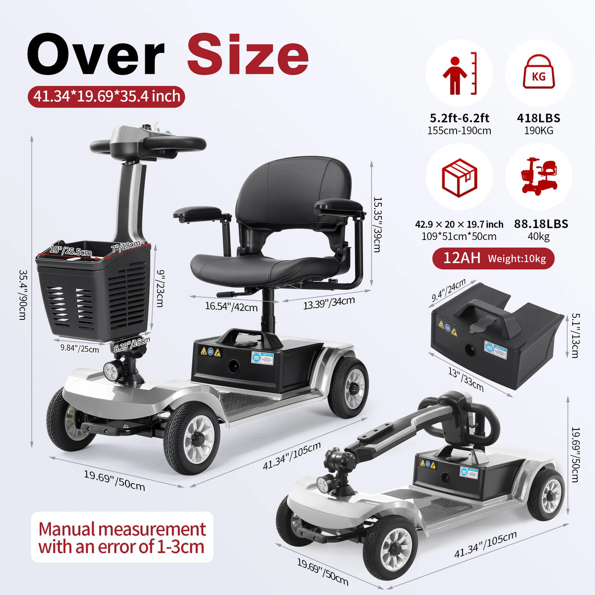 Long Range Foldable Electric Mobility Scooter With Extended Magnetic Brake