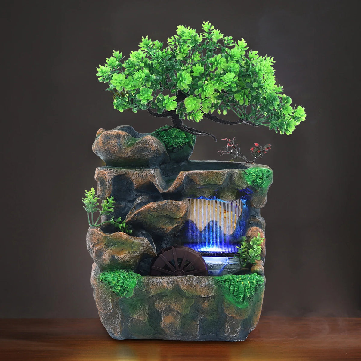Indoor Resin Waterfall Desktop Water Feature With Led Lights