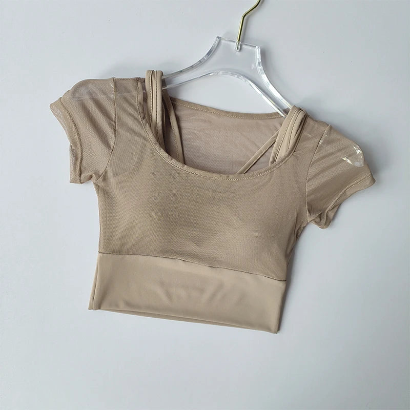 Women Seamless Quick Dry Yoga Top Built In Chest Pad