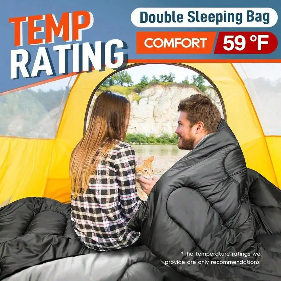 Double Sleeping Bag For Two Adults Cold Weather Camping Hiking