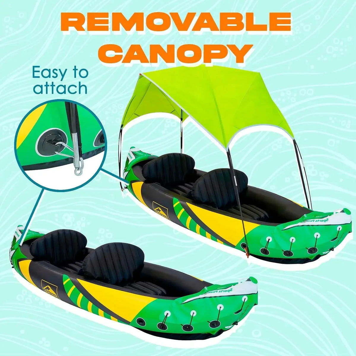 Inflatable Tandem Kayak With Detachable Sun Canopy And Adjustable Seats
