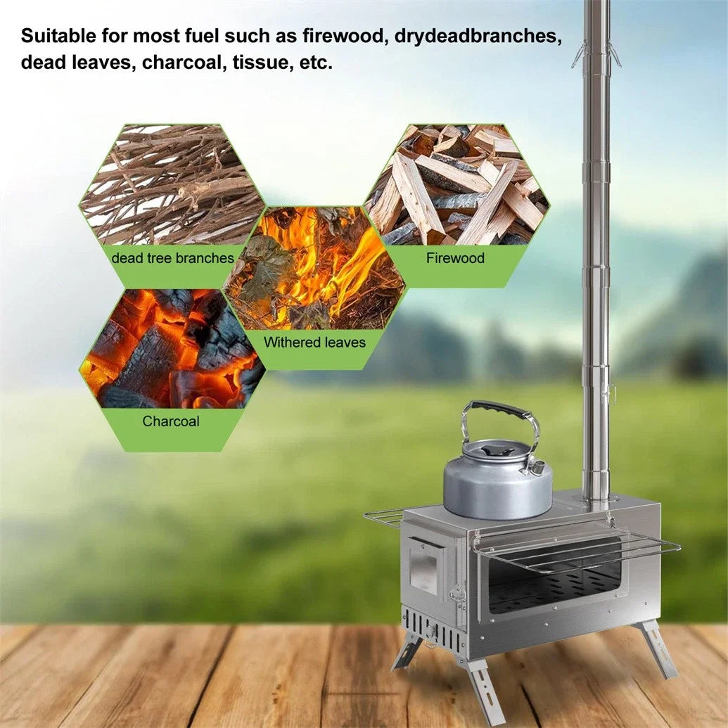 Portable Hot Tent Wood Stove With Six Stainless Chimney Pipes