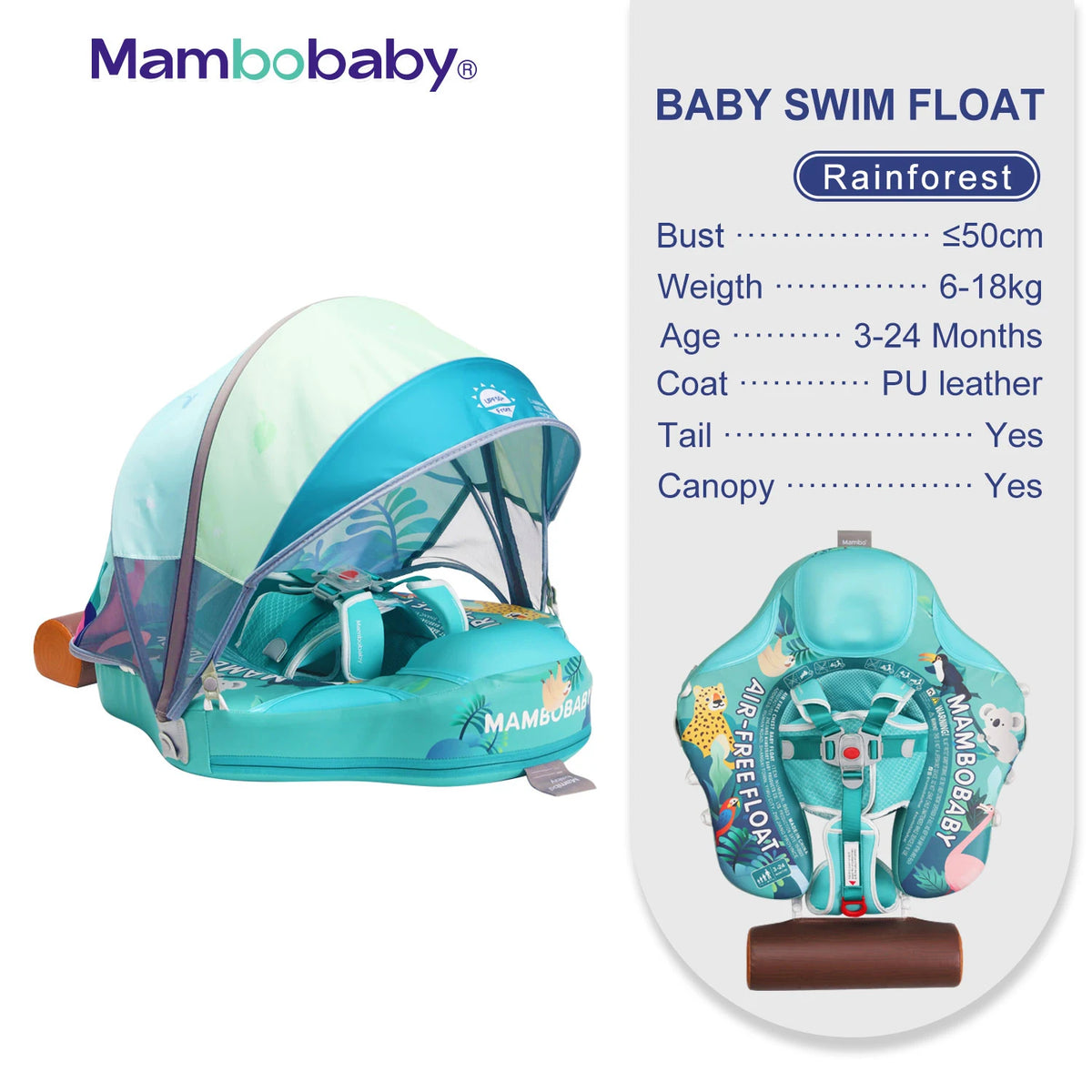 Mambobaby Non Inflatable Baby Swim Trainer With Removable Canopy
