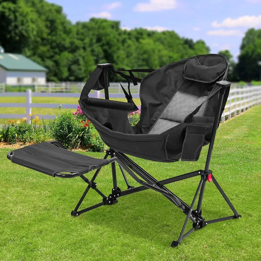 Premium Reclining Hammock Camp Chair With Footrest And Cup Holder