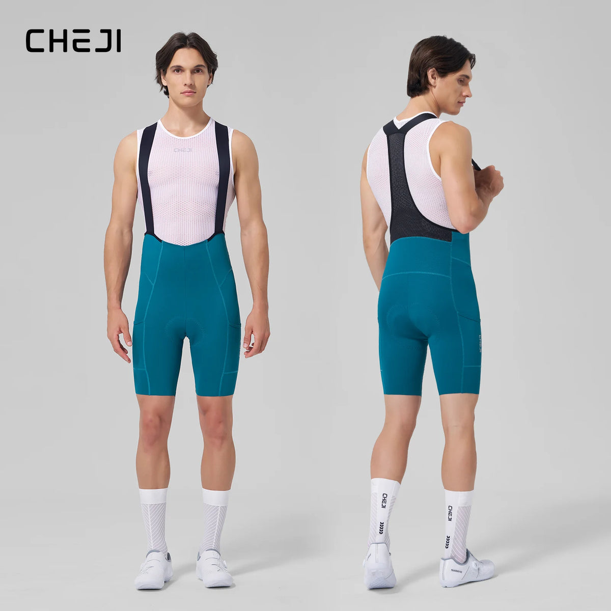 Cheji Men's Seamless Cycling Bib Shorts Breathable Quick Dry Fabric