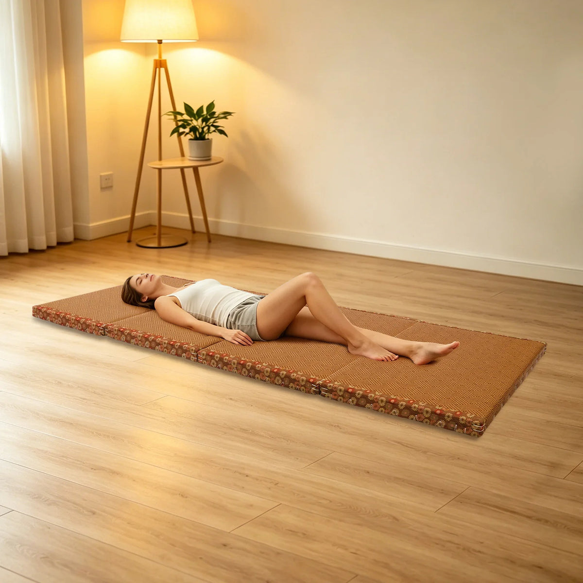 Foldable Artificial Rattan Tatami Floor Mat For Yoga And Meditation