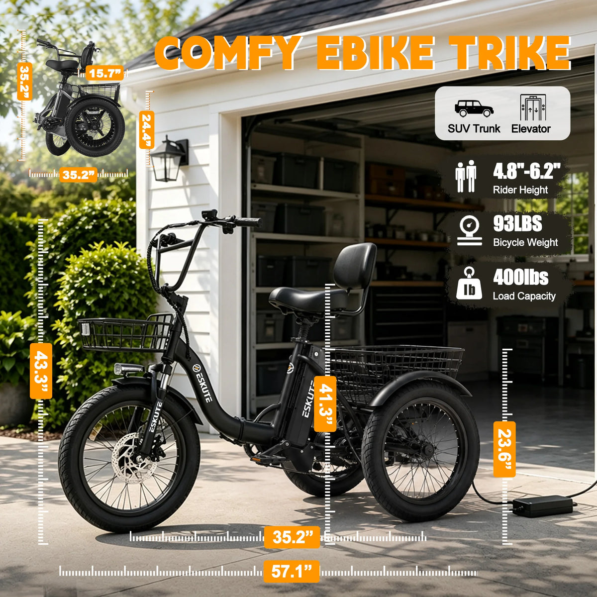 ESKUTE Electric Folding Trike Provides Reliable Performance And Comfort