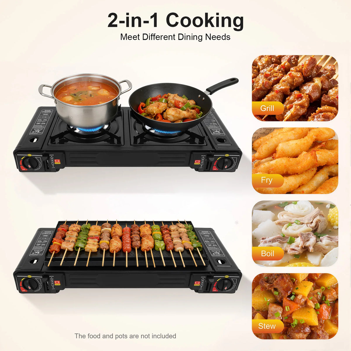 Portable Two Burner Gas Stove With Baking Tray And Case