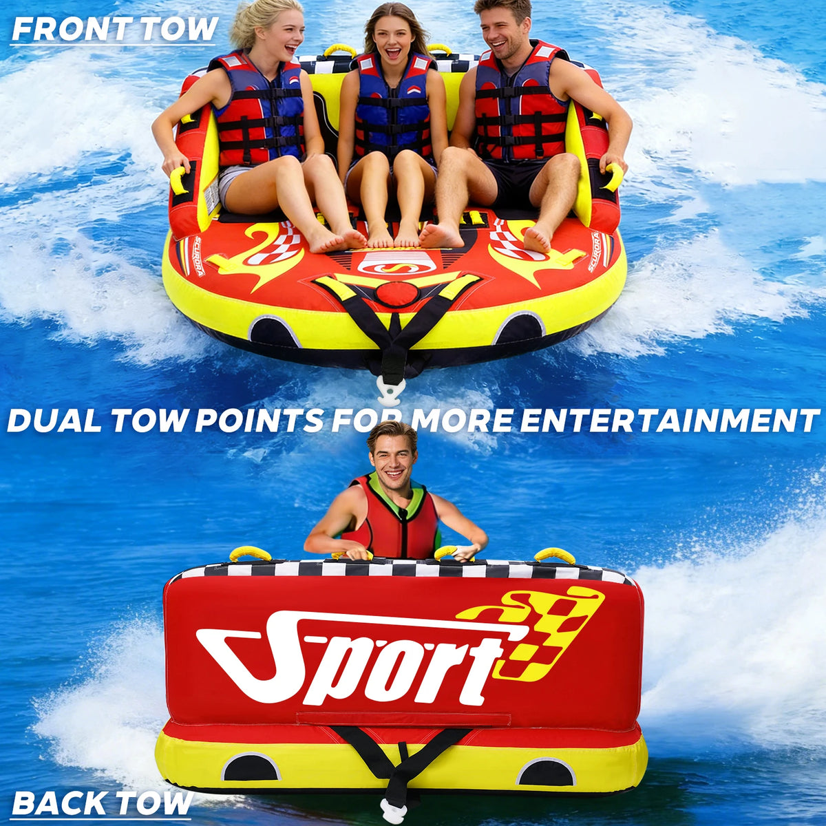 Three Person Towable Inflatable Boat Tube For Premium Water Sports