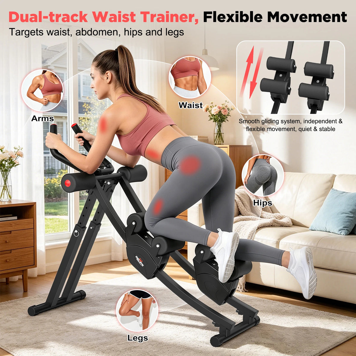 Foldable Dual Track Core Trainer With Adjustable Resistance Display