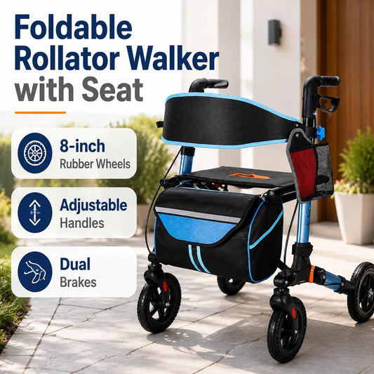 Lightweight Foldable Aluminum Rollator Walker With Seat And Backrest