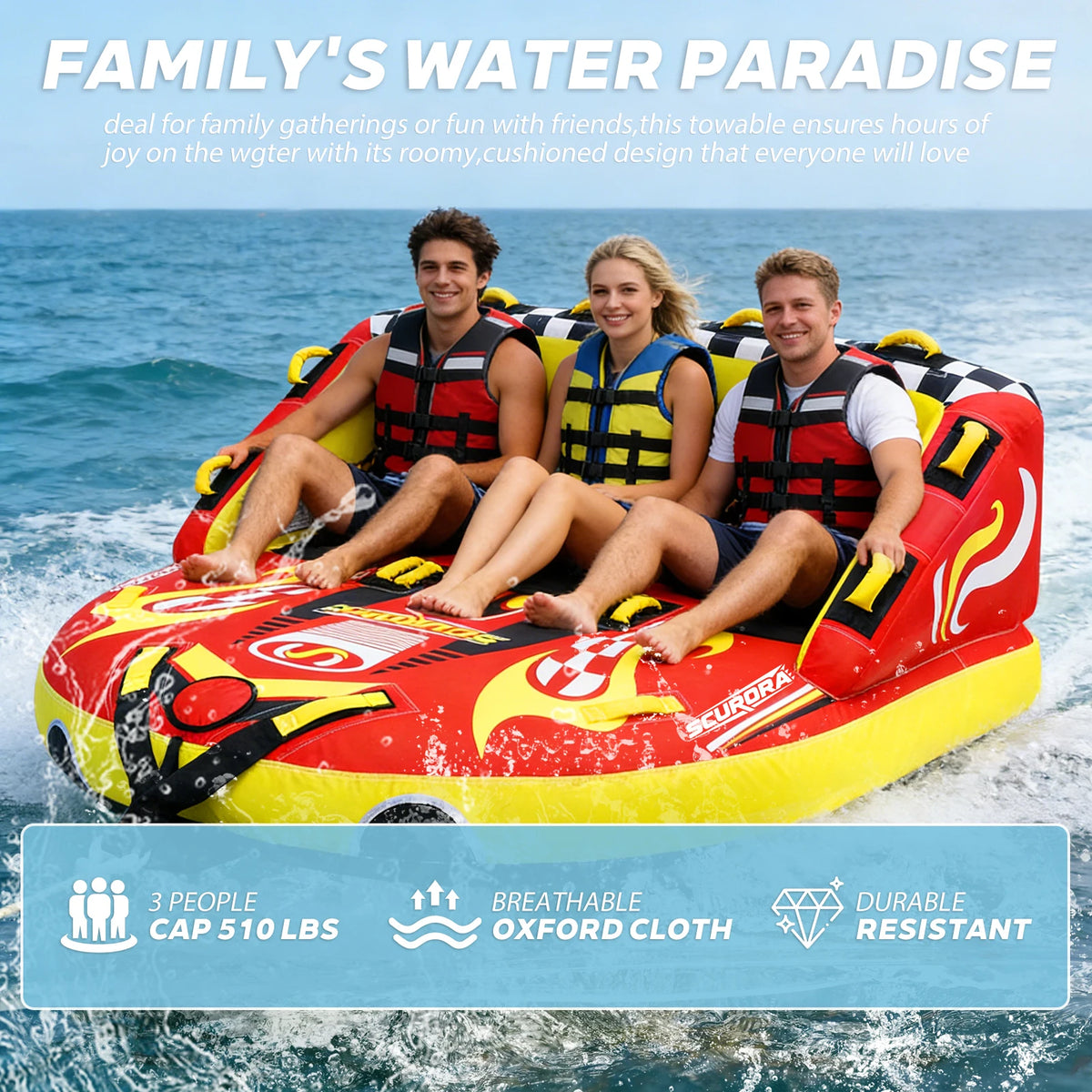 Three Person Towable Inflatable Boat Tube For Premium Water Sports