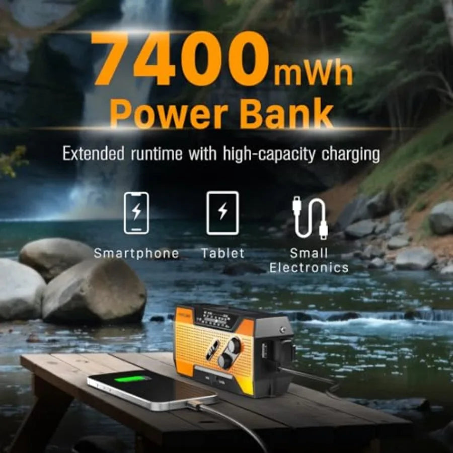 Portable Emergency Weather Radio With Power Bank Solar Hand Crank
