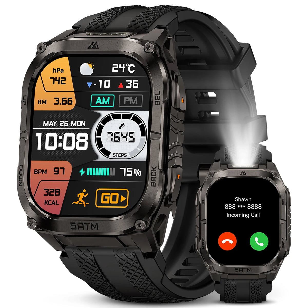 Kospe Tank M4c Gps Smartwatch With Flashlight And Health Tracking