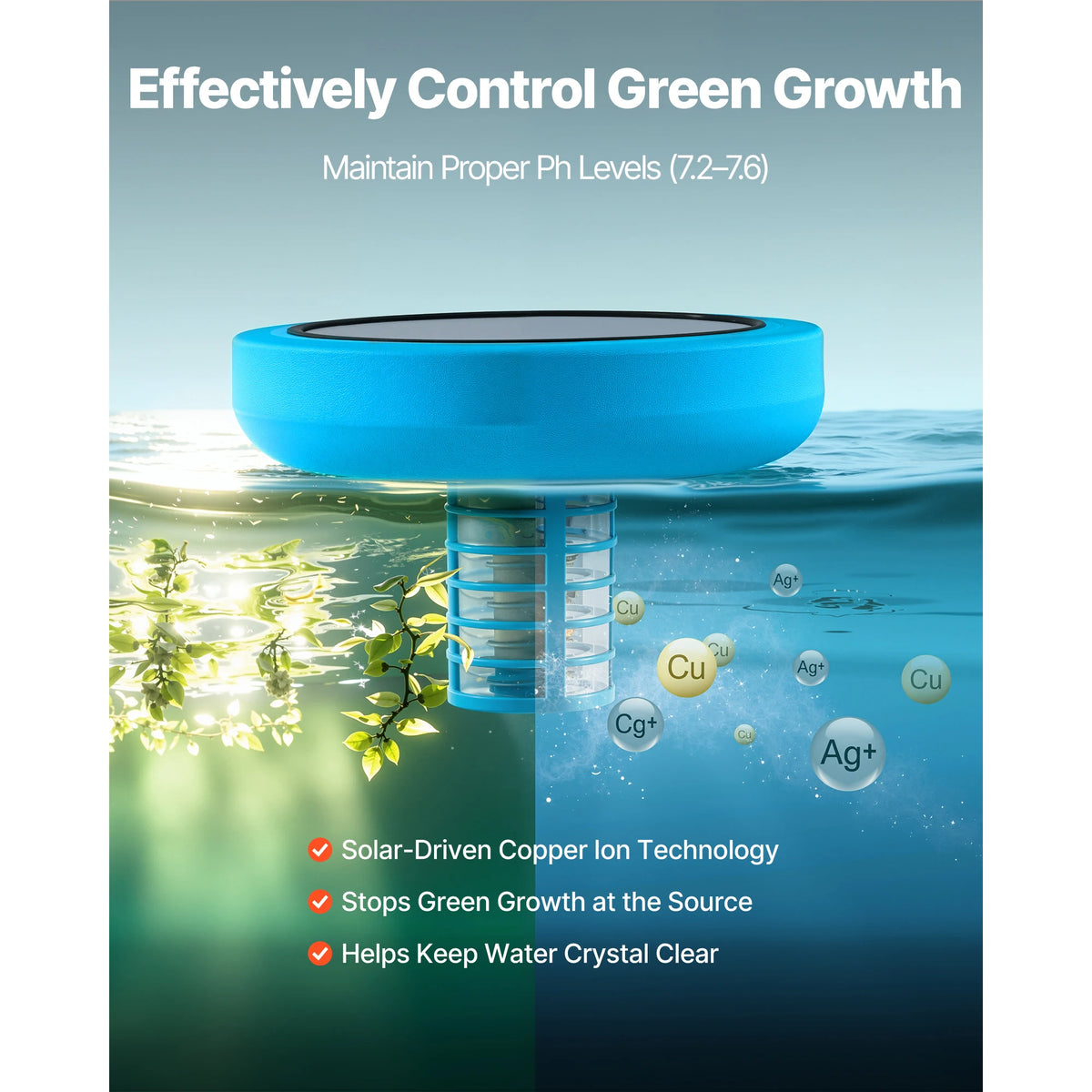 SucceBuy Solar Pool Ionizer Copper Floating Chlorine Free Water Purifier