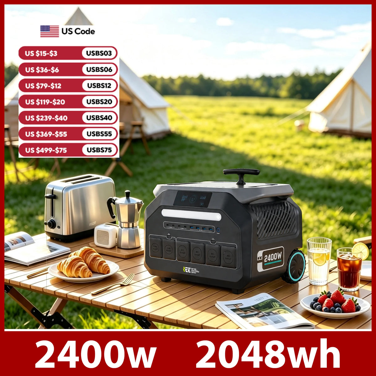IEE 2400W Solar Generator 2048Wh LiFePO4 Portable Power Station