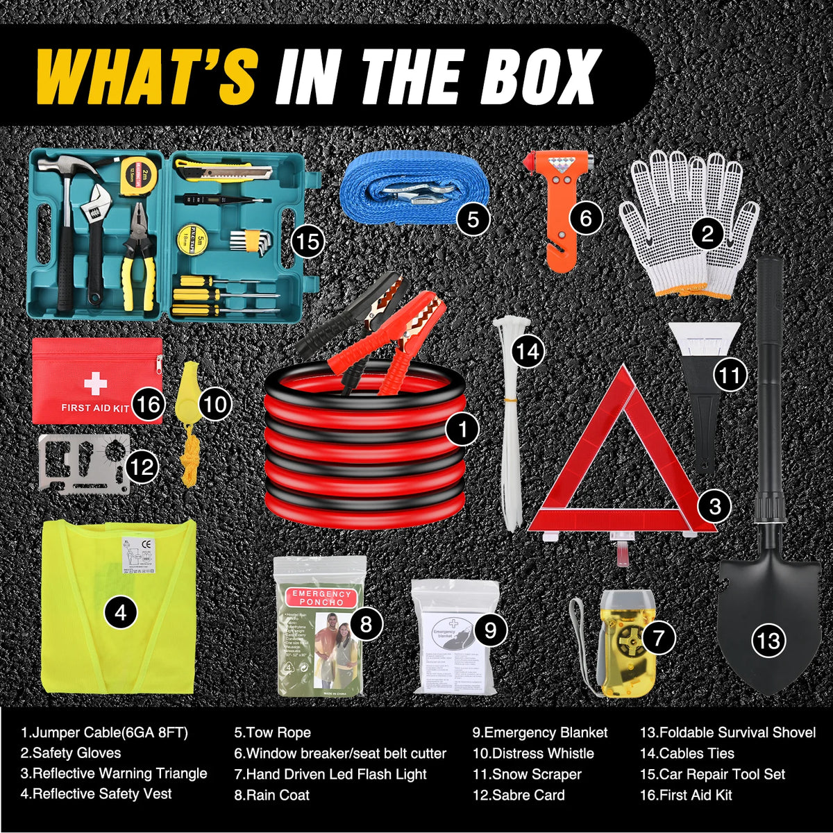 Nilight Car Emergency Kit With Jumper Cable And First Aid