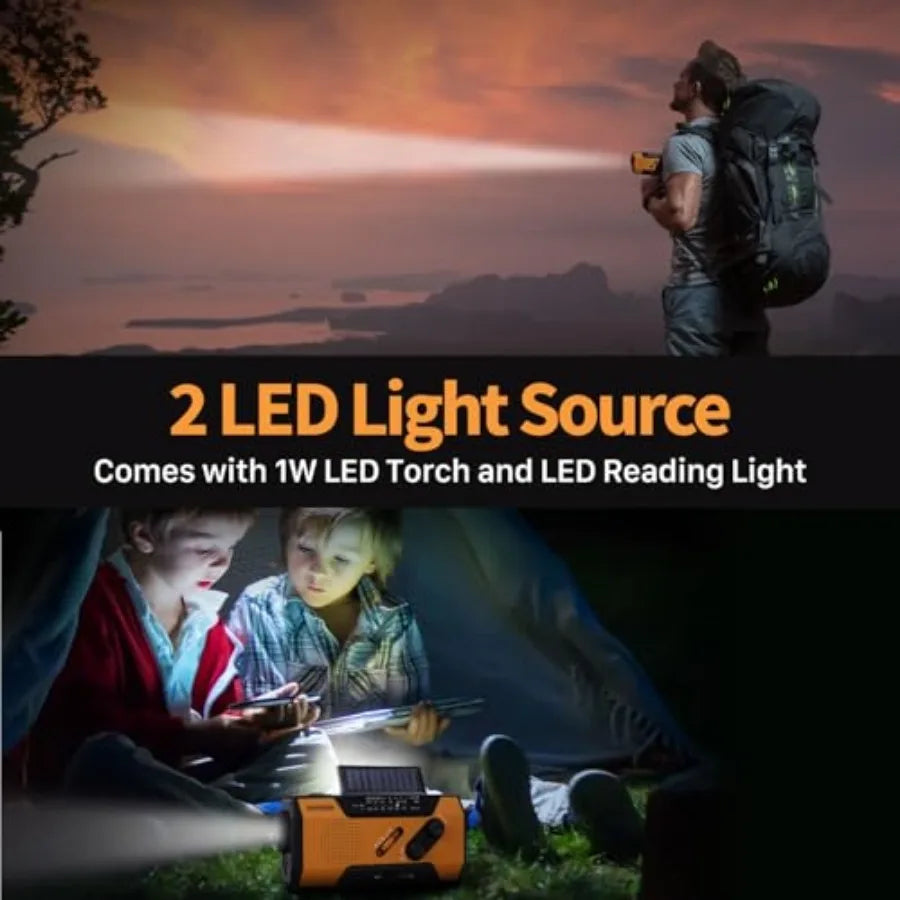 Portable Emergency Weather Radio With Power Bank Solar Hand Crank