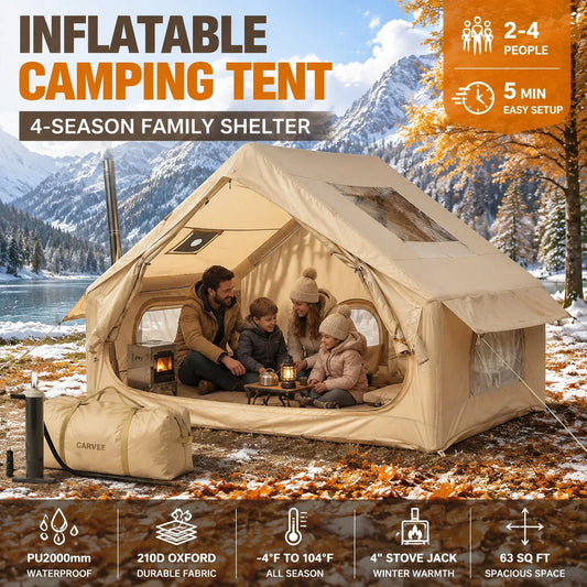 Premium Inflatable Camping Tent With Stove Jack And Mesh Windows