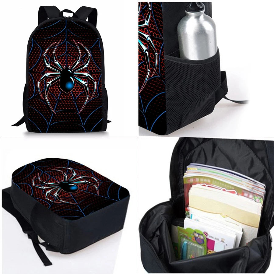 Spider Pattern Three Piece Backpack Set For Kids School Travel